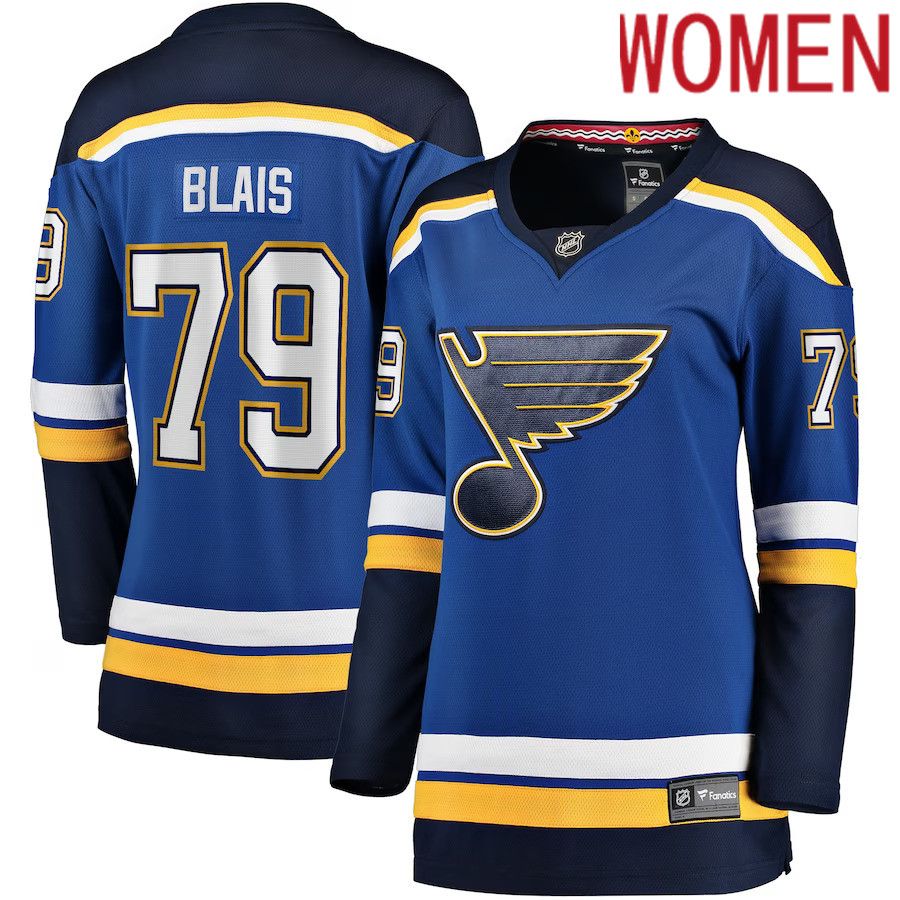 Women St. Louis Blues 79 Sammy Blais Fanatics Branded Blue Home Breakaway NHL Jersey